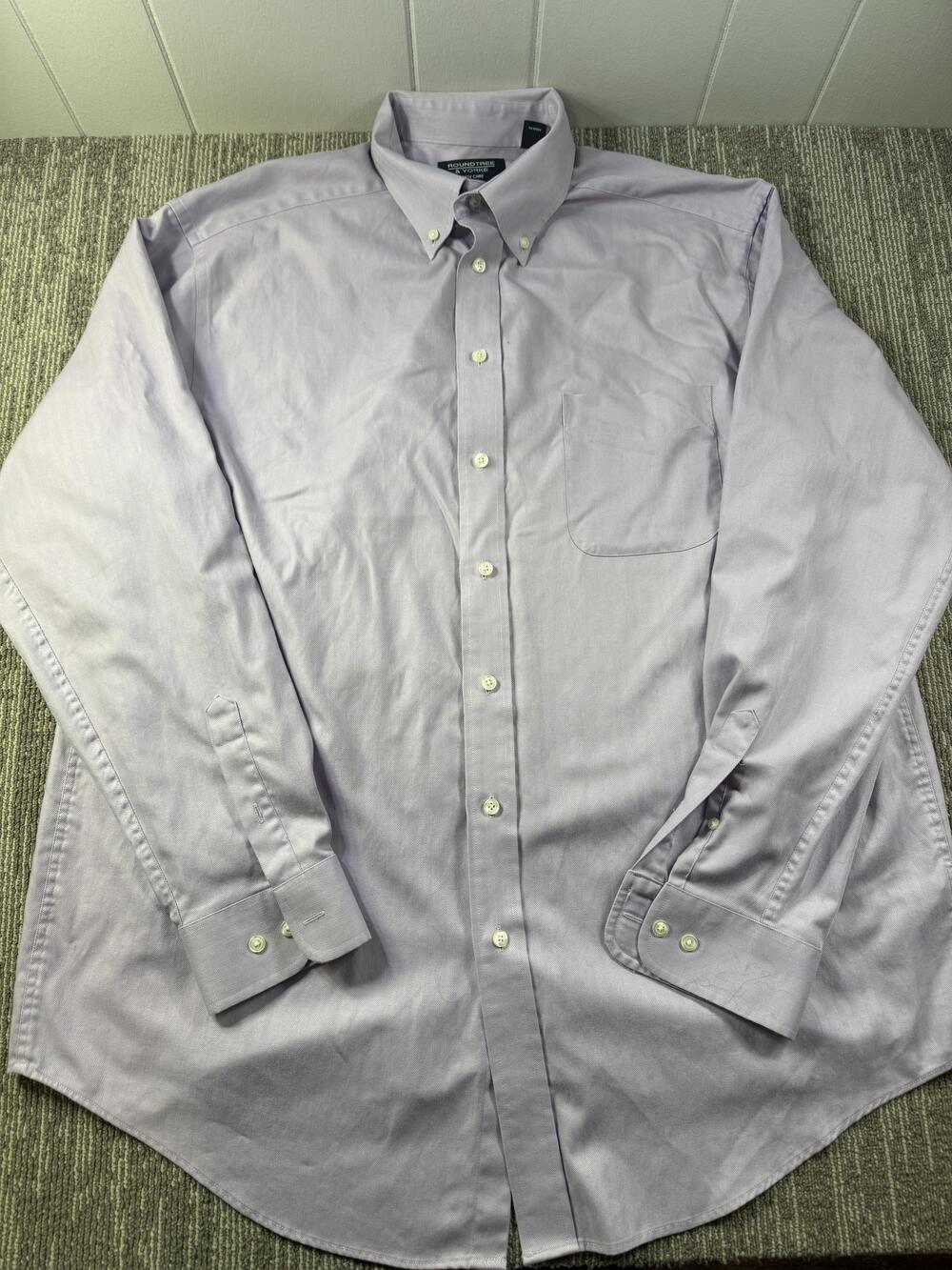 Roundtree & Yorke Dress Shirt Mens XLT Purple Herringbone Classic Easy Care LS